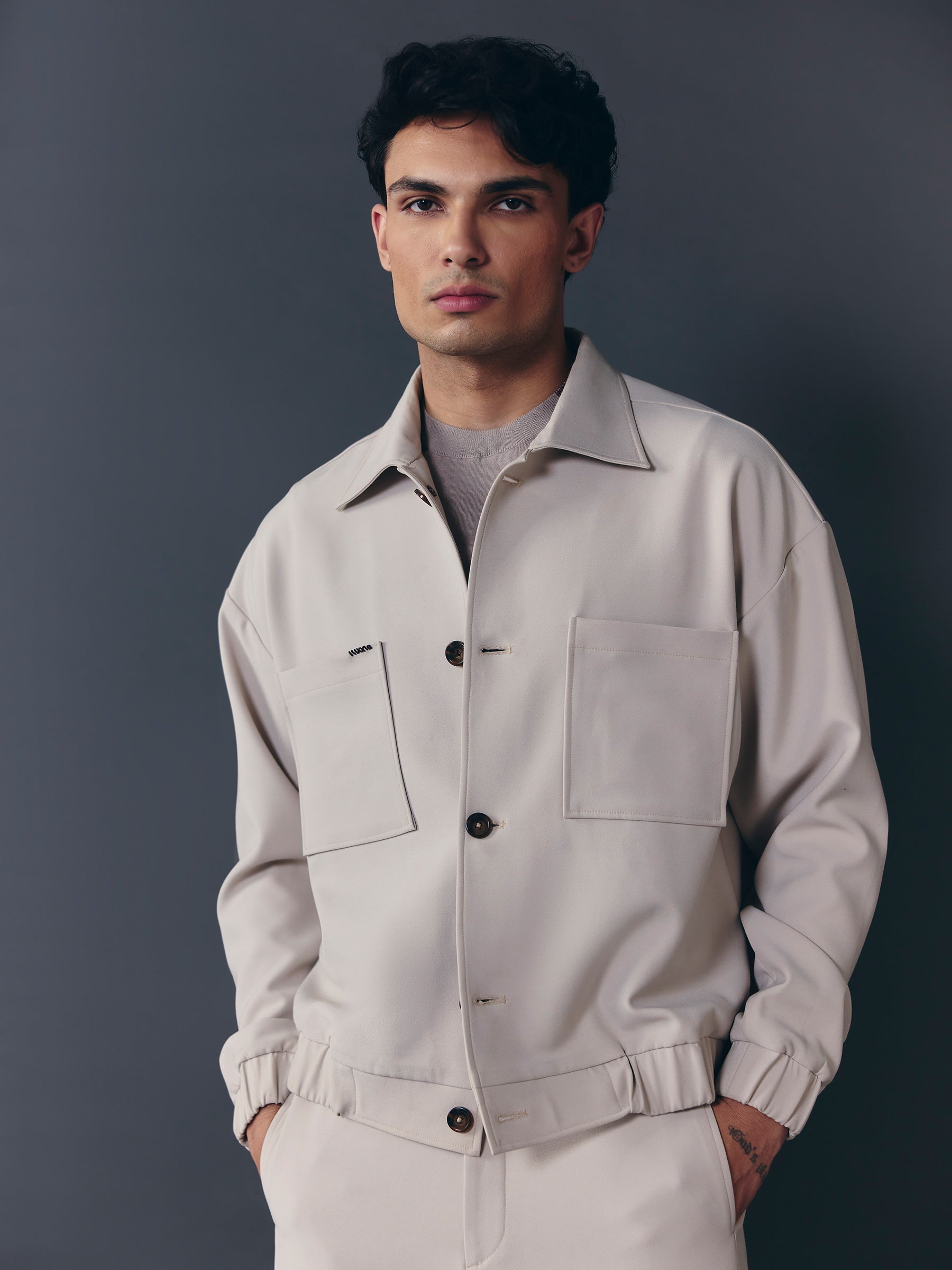 The Blouson Shacket - Beige